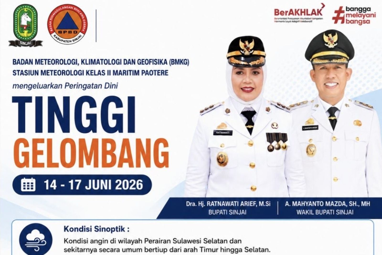 BMKG Keluarkan Peringatan Dini, Bupati Sinjai Minta Nelayan dan Warga Pesisir Waspada