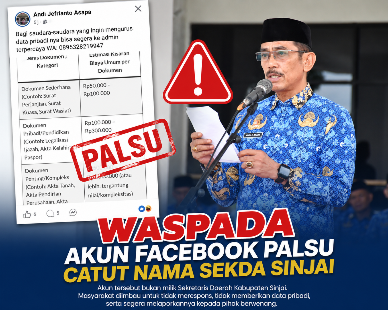 Waspada Modus Penipuan! Nama Sekda Sinjai Kembali Dicatut OTK di Medsos