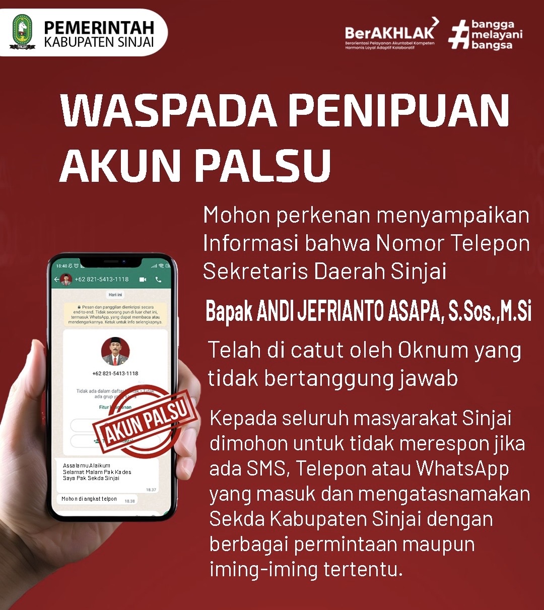 Nama Sekda Sinjai Dicatut, Masyarakat Diimbau Waspada Modus Penipuan Digital
