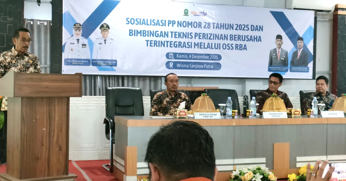 DPMPTSP Sinjai Gelar Sosialisasi PP 28/2025, Sekda Dorong Penguatan Transformasi Layanan Perizinan OSS-RBA