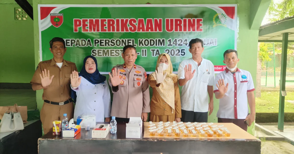 Kodim 1424/Sinjai Gandeng BNK Sinjai Gelar Tes Urine bagi Puluhan Personel